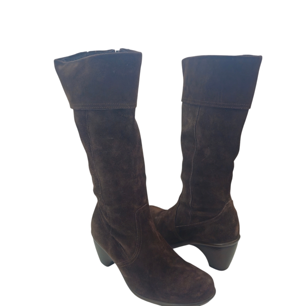 Dansko Women's Brown Suede  Knee-High Cuffed Zip Heel Boots Sz 37 US 6.5